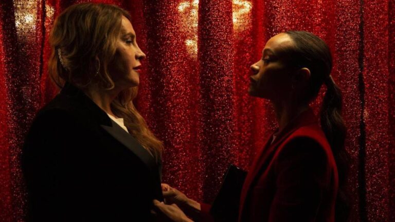Cena do filme "Emilia Pérez", com Zoe Saldana, Karla Sofía Gascón e Selena Gomez, que estreia em 6 de fevereiro de 2025 - confira a crítica.