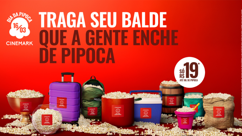 Cinemark realiza ação inédita para celebrar o Dia da Pipoca vá encher seu balde