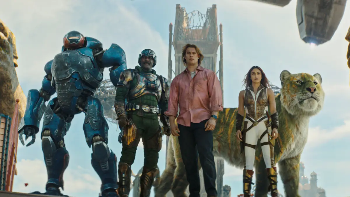 Personagens do filme Mestres do Universo de 2026 perfilados com He-Man no meio
