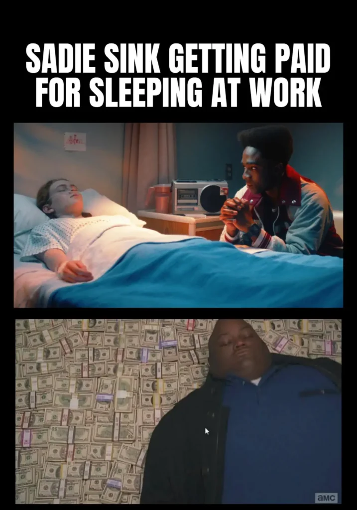 meme sobre o dia em que Sadie Sink dormiu na cena em coma de Max de Stranger Things