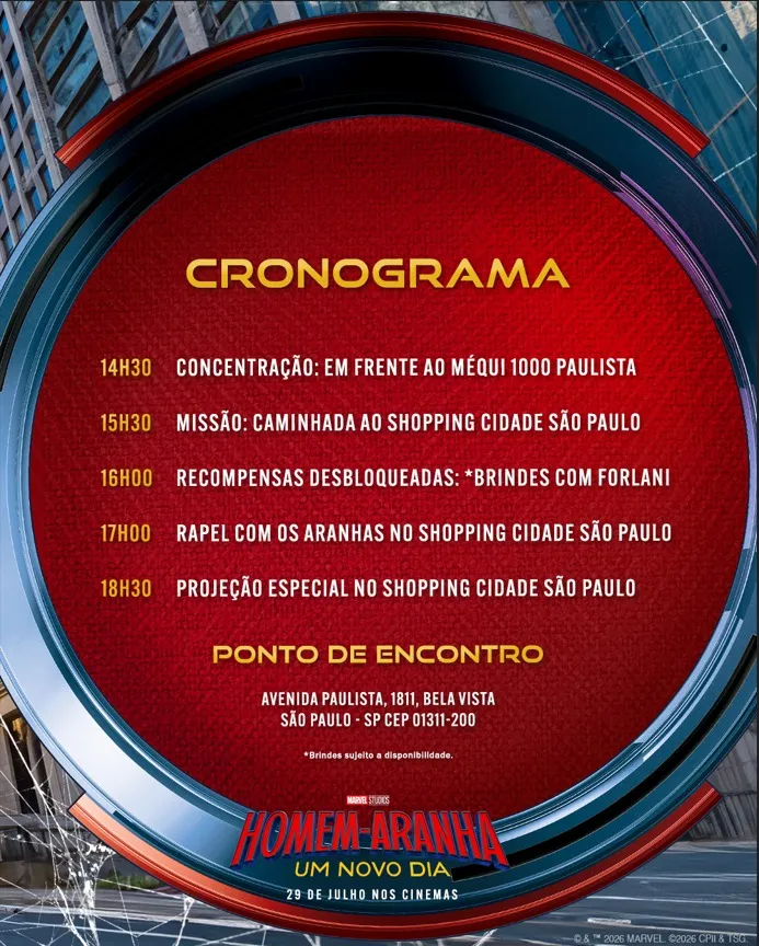 Homem-Aranha 4 Um Novo Dia programação McDonalds Avenida Paulista São Paulo SP